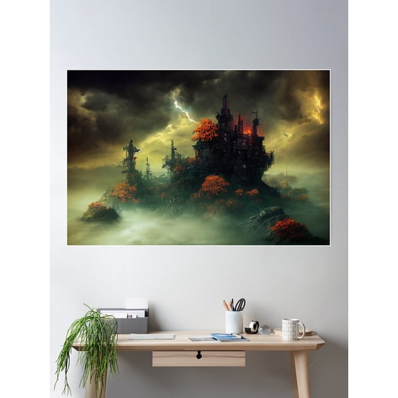 Mysterious Gothic Castle On The Hill Poster Wall Art, Modern Wall Decor For Living Room Bedroom, 12x18 UNFRAMED
