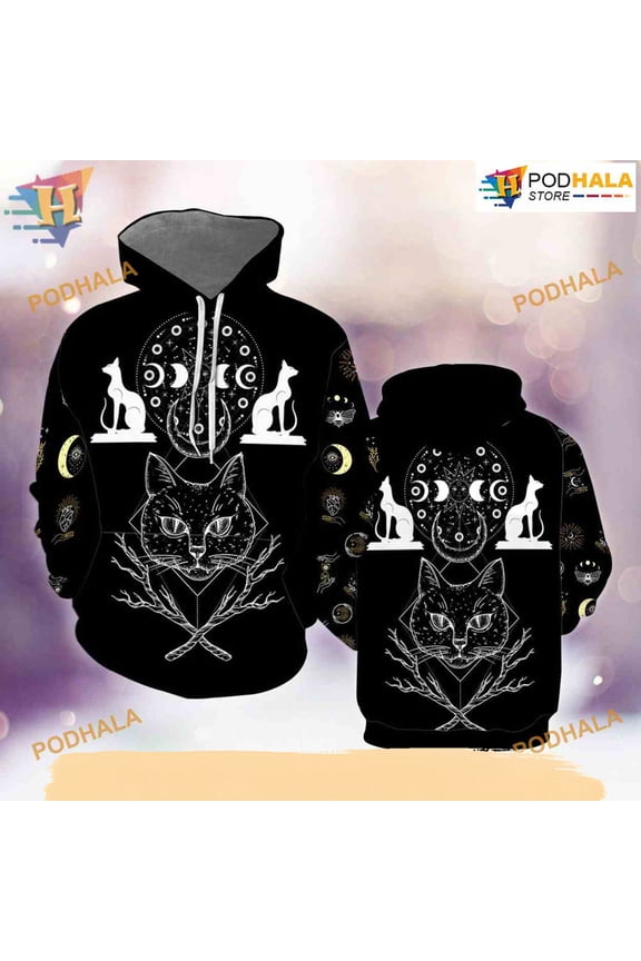 Mysterious Gothic Cats All Over Printed 3D Hoodie T-Shirt