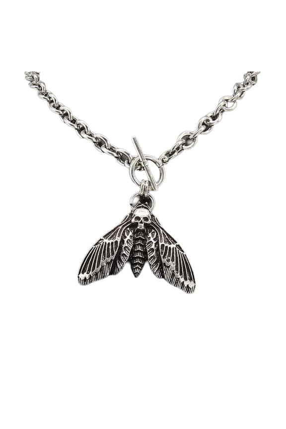 Mysterious Gothic Charm Death Moth Pendant Necklace Lightweight Alloy Jewelry 44cm Chain for Bold Fashion Statement