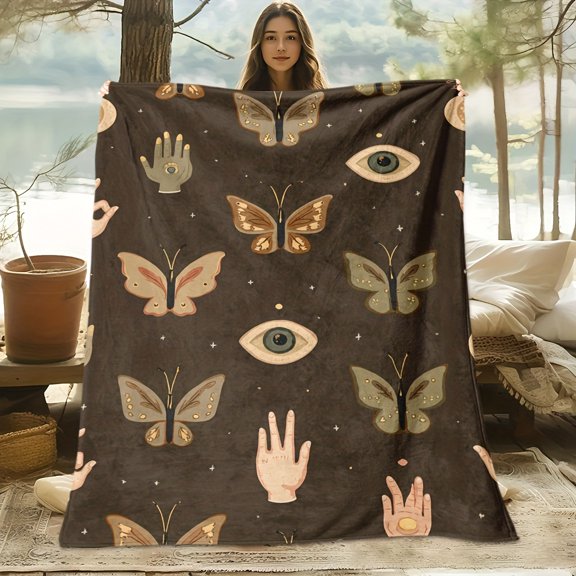 Mysterious Hand-Eye Pattern Flannel Blanket - Soft 100% Cotton, Breathable & Cooling, HD Digital Print, All-Season Comfort Gift