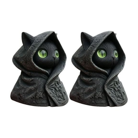 Mysterious Hooded Cat Figurine, Halloween Gothic Cat Statue with Cloak, Fantasy Cat Sculpture, Handmade Fantasy Sculpture for Home Office, Desk Ornament, Gifts for Cats Lovers