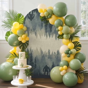 Mysterious Misty Arch Backdrop Cover, 6FT, Forest Bigfoot Monster Spandex Arch Covers Double-Sided Backdrop for Wedding Birthday Party Photo Background Decoration