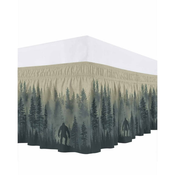 Mysterious Misty Bed Skirt Forest Bigfoot Monster Bed Skirts Queen Size 18 Inch Drop, Wrap Around Dust Ruffle&nbsp;Bedskirt with Adjustable Elastic Belt for Queen Size Beds