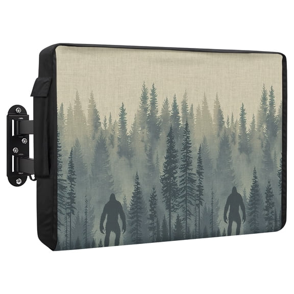 Mysterious Misty Outdoor TV Cover 30 to 32 Inch Forest Bigfoot Monster Weatherproof and Waterproof TV Cover Heavy Duty Outside Flat TV Screen Protector with Remote Control Pocket