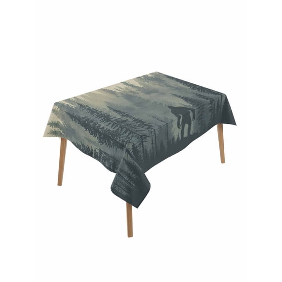 Mysterious Misty Table Cloth 52x70 Inch Rectangle, Forest Bigfoot Monster Waterproof Tablecloth Washable Table Cover for Party Picnic Dinner Decor