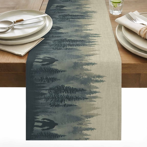 Mysterious Misty Table Runner 13x36 inch Forest Bigfoot Monster Cotton Linen Dining Table Runner Ideal for Dresser Kitchen Coffee Tables - Machine Washable