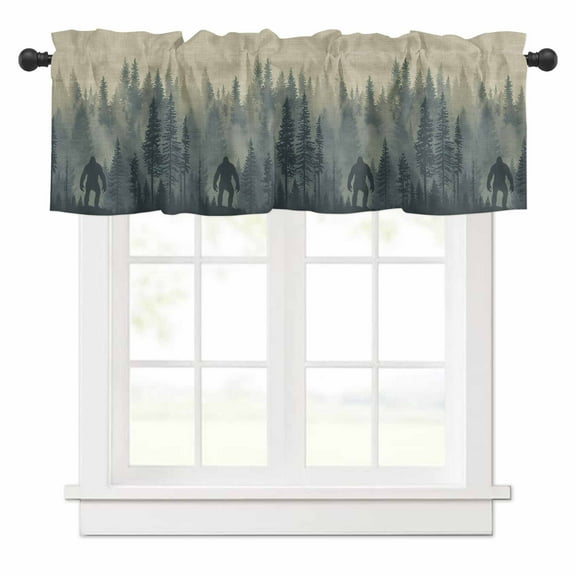 Mysterious Misty Valances for Windows Forest Bigfoot Monster Rod Pocket Curtain Valance Window Treatment Short Curtains for Kitchen Living Room, 58"x16"