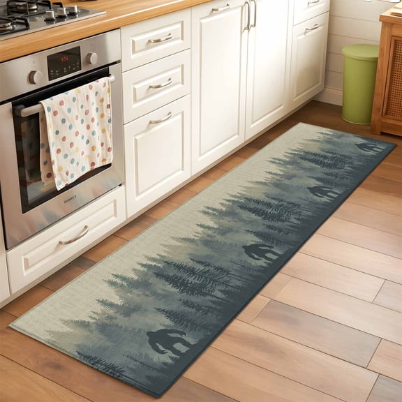 Mysterious Misty Washable Area Rug 2x6 Forest Bigfoot Monster Low-Profile Area Rugs with Non Slip Backing Indoor Floor Carpet for Entrance Living Room Bedroom Home Office