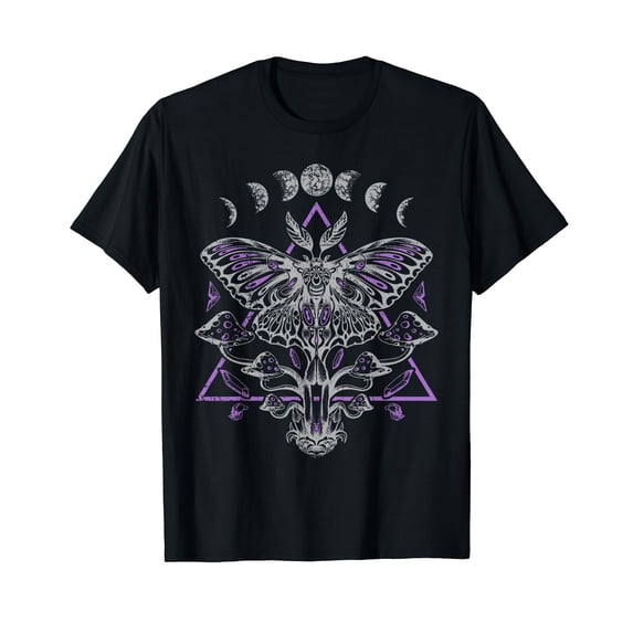 Mysterious Moth with Moon Crescent Goth T-Shirt for Men Women