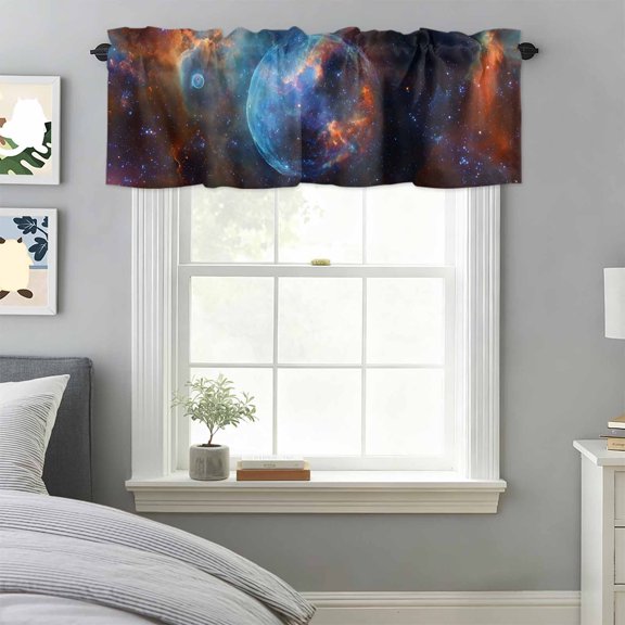 Mysterious Planet Outer Space Valances for Windows,Kitchen Valance Rod Pocket Short Curtain, Modern Abstract Art Valance Curtain Window Valances for Bedroom Bathroom Living Room 42x18in