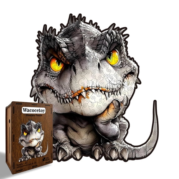 Mysterious Primal Raptor Wood Jigsaw Puzzle with Hidden Prehistoric Creatures, Irregular Shards in Vibrant Mosaic Dinosaur Art, Unique Fossil-Seeker Gift, Small
