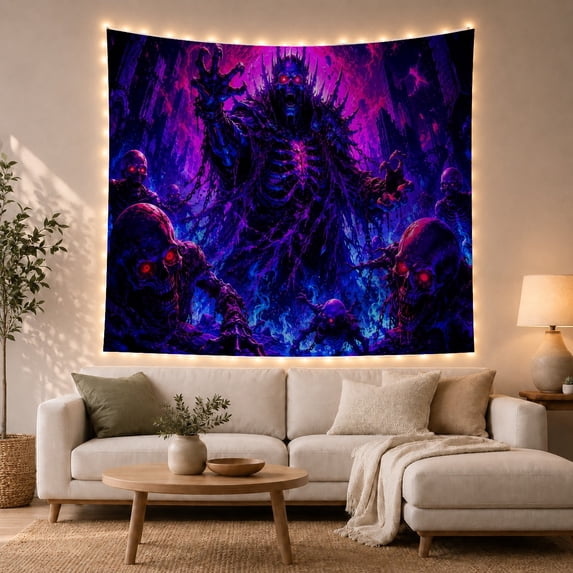 Mysterious Purple Figure Among Jagged Crystals in a Dark Cave, Dramatic Dark Fantasy Illustration Style, for Art Enthusiasts, Thoughtful Gift, for Bedroom and Dorm, Tapestry and Wall Hanging