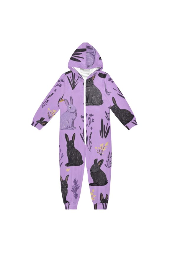 Mysterious Rabbit Pattern One Piece Pajamas Soft Jumpsuit Cozy Sleep and Play Romper Zipper and Pockets 4T