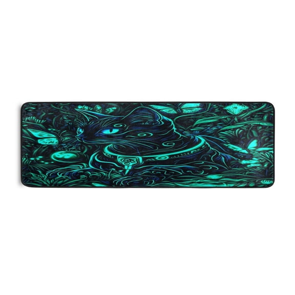 Mysterious Religious Cat 72x24" Runner Rug, Non-Slip Memory Foam Cushion, Anti-Crease for Hallways and Bedrooms