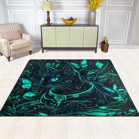 Mysterious Religious Cat 80''x58'' Extra Large Plush Memory Foam Rug, Soft, Absorbent, Non Slip
