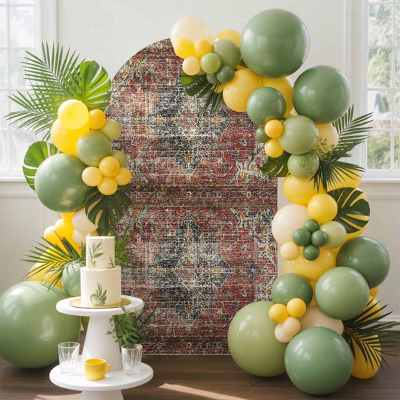 Mysterious Retro Arch Backdrop Cover, 6.6FT, Totem Flower Printing Art Spandex Arch Covers Double-Sided Backdrop for Wedding Birthday Party Photo Background Decoration