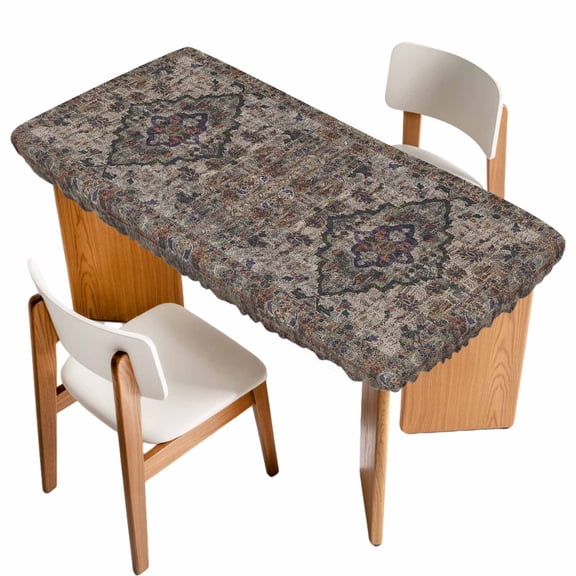 Mysterious Retro Fitted Rectangle Tablecloth 24" x 50" Totem Flower Printing Elastic Table Cloth Fits for 4 Foot Folding Tables Waterproof Table Cover for Picnic Camping Outdoor