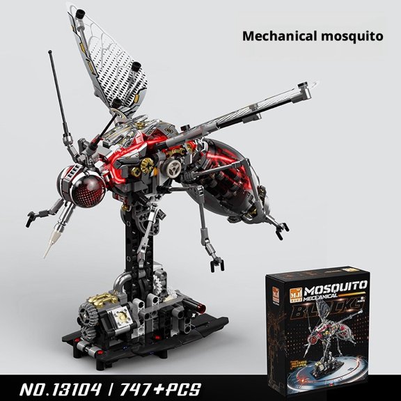 Mysterious "Shadow-Sting Bio-Drone" Blocks - Mythical Mechanical Mosquito from Ancient Tech-Relic Series, Unique Dark Fantasy Keepsake for Adults, 747 Pcs