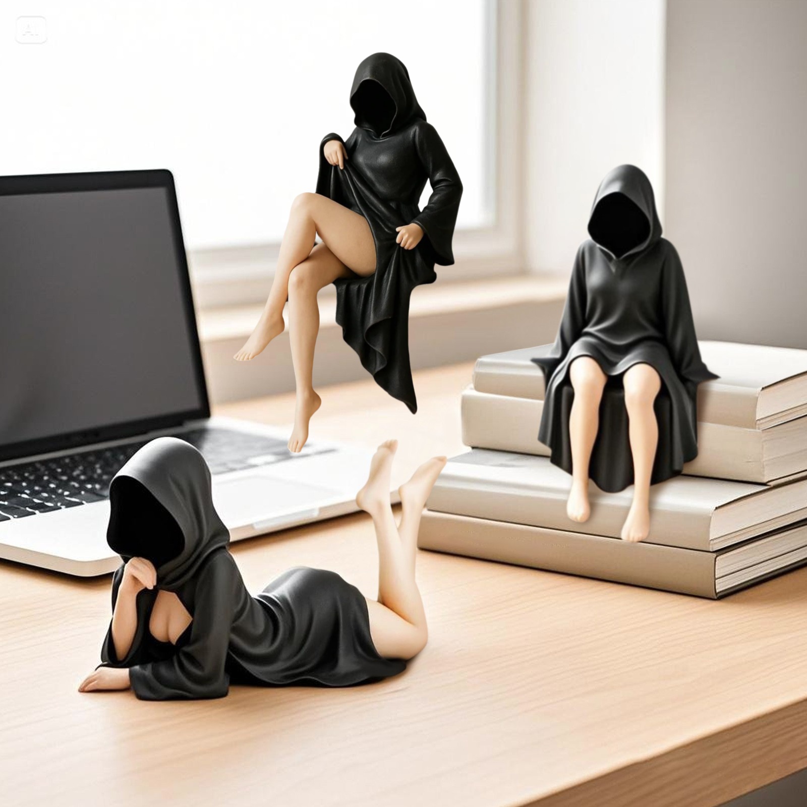 Figurine Mysterious Statue - Fille Robe Noire Style Anime - 10 Cm - PVC - 3 Poses - Décoration Bureau