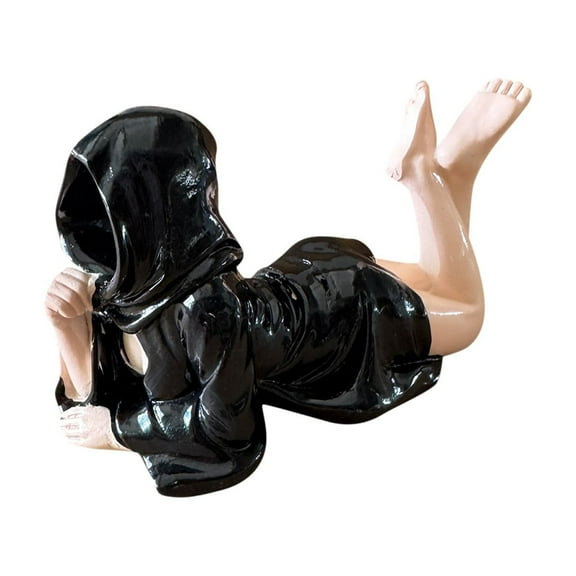 Mysterious Statue, Gothic Spooky Sculpture Tabletop Figurine Statue,Death Black Robe Bookshelf Figure Sitting Sturdy Shelf Decorative For Garden Bookshelf