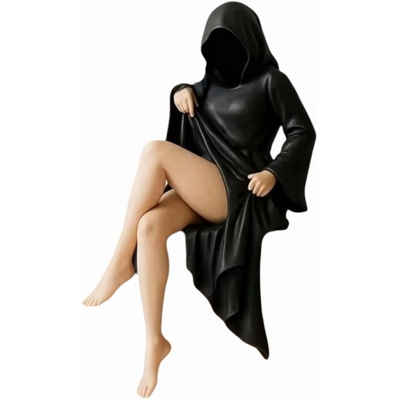 Mysterious Statue, Gothic Spooky Sculpture Tabletop Figurine Statue, Resin Death Black Robe Queen Bookshelf Figure Sitting Statue, Sturdy Shelf Decorative for Garden Bookshelf Halloween