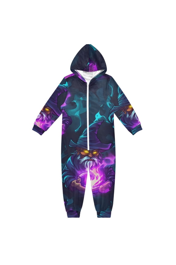 Mysterious Wizard One Piece Pajamas Soft Jumpsuit Cozy Sleep and Play Romper Zipper and Pockets 4T