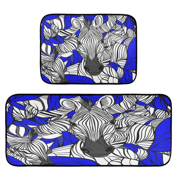 Mysterious Zebra Pattern Design 2-Piece Kitchen Carpet Mat Set, Non-Slip Memory Foam, Soft for Kitchen and Living Room Use
