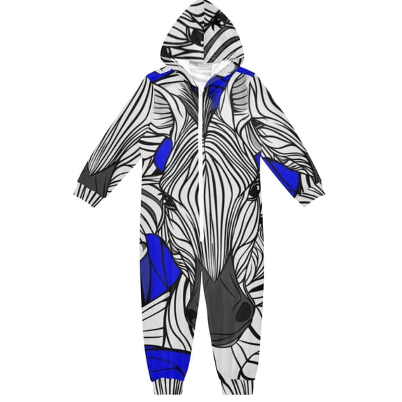 Mysterious Zebra Pattern Design One Piece Pajamas Soft Jumpsuit Cozy Sleep and Play Romper Zipper and Pockets 13-14Y