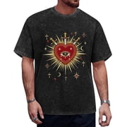 Mysterious heart-shaped gothic symbol distressed retro short-sleeved T-shirt for men