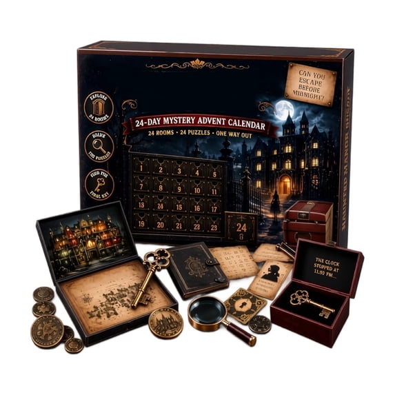 Mystery Advent Calendar, 24-Day Christmas Interactive Puzzle Game, Escape Room Style Countdown Box for Family Game Night, Holiday Activity for Teens Adults