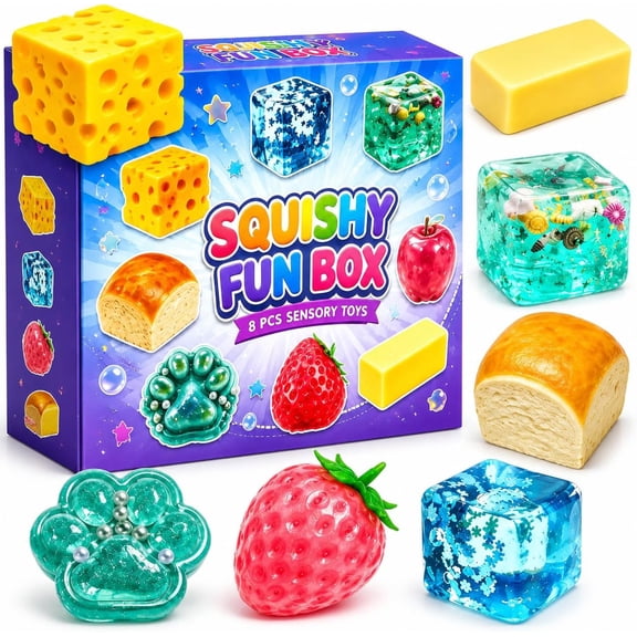 Mystery Blind Box 8 Unique Designs Slow Rising Squeeze Toy Set, Novelty Party Gift & Desktop Collectible