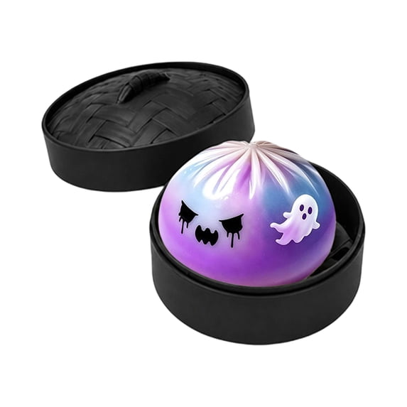 Mystery Blind Box Dumplings, Halloween Squishy Set With Black Steamer Cases Glitter Pumpkin Skull Ghost Eyeball Design Slow Rising Squeeze Stress Relief Spooky Fidget Dumplings Collection