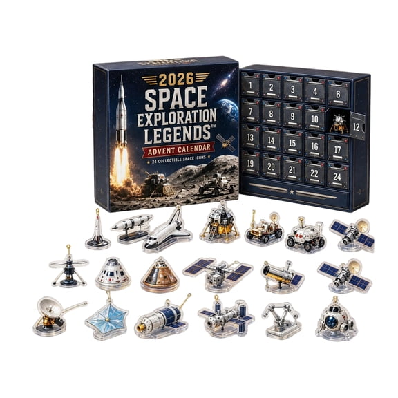 Space Exploration 2026 Advent Calendar Mystery Box, 24 Day Acrylic Rocket Moon Pendant Ornament Set with Countdown Surprise, 1 Set