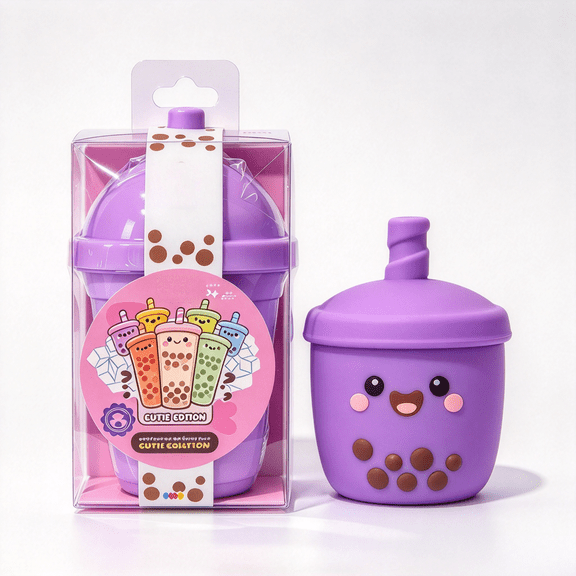 Mystery Bubble Tea Glitzy Edition Squishy Toy, Cute Purple Boba Tea Slow Rising Fidget Toy, Surprise Blind Box Stress Relief Toy, Holiday Party Favor, Stocking Stuffer & Novelty Collectible Gift