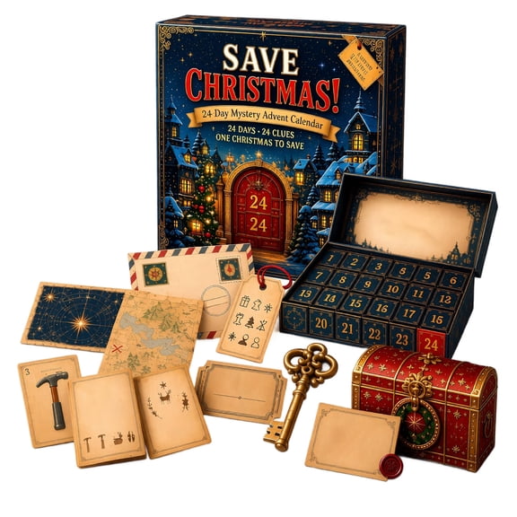 Mystery Clue Game Advent Calendar 24 Day Countdown with Vintage Map & Puzzle Props, Enchanted Holiday Gift Box, Christmas Gifts for Mystery Game Lovers