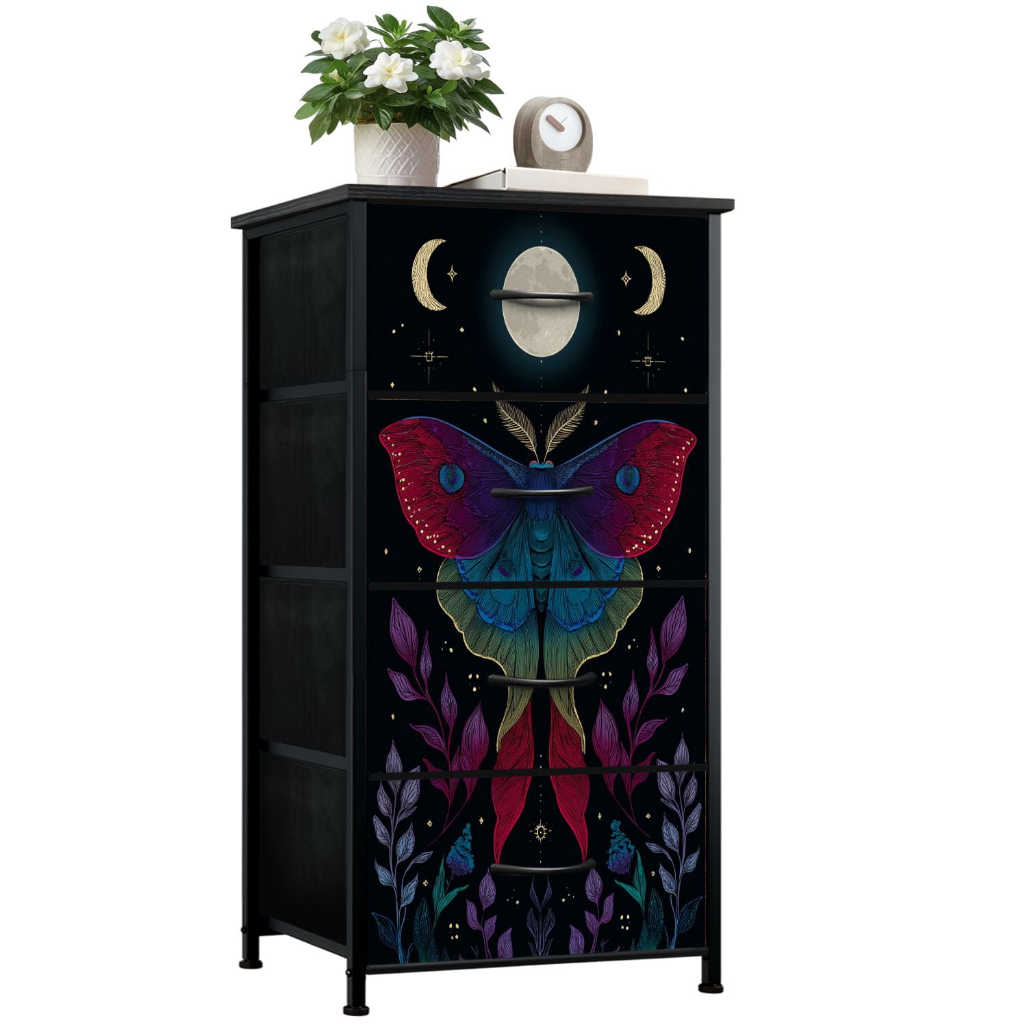 Symetry Drawers Mystery Dresser for Bedroom with 4 Storage Drawers Vivid Moth Moonlight ...