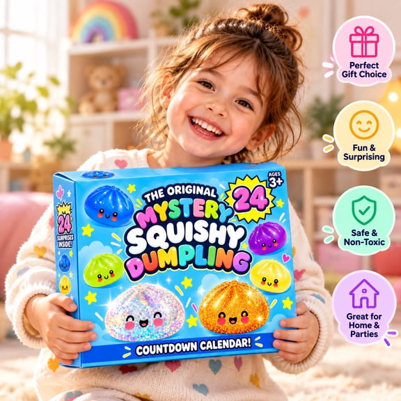 Mystery Dumpling Advent Calendar, Christmas Countdown with 24 Mini Squishy Dumplings, Collectible Squeeze Fidget Toys, Birthday Gifts for Kids Adults