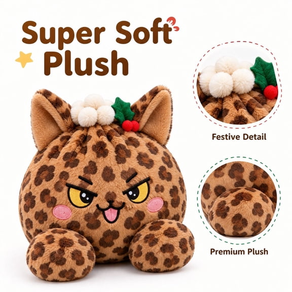 Mystery Dumpling Christmas Plush Bun Blind Box, Surprise Leopard Print Cat Stuffed Steamed Bun Squishy in Steamer Gift Box, Soft Stress Relief Plush Toy, Christmas Holiday Gift for Kids Girls