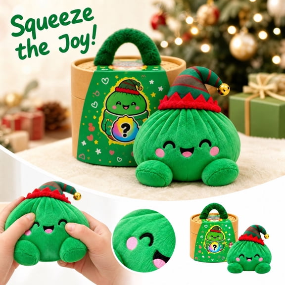 Mystery Dumpling Christmas Plush Dumpling Blind Box, Surprise Green Elf Hat Bun Squishy Plush Toy, Soft Collectible Stress Relief Plushies for Kids Adults, Xmas Tree Shelf Holiday Party Gift