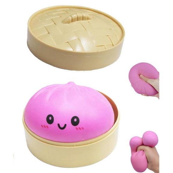 Mystery Dumpling, Giant Jumbo Mystery Dumpling Stress Ball with Emoji, Soft Squeeze Decompression Dough, Anxiety Relief, Sensory Fidget Dough, Stress Relief Ball with Autism (Pink)
