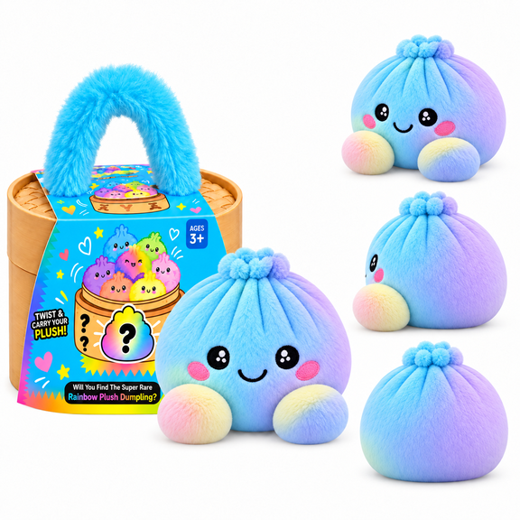 Mystery Dumpling Plush with Bamboo Steamer Carry Case, Soft Dumpling Squishy Stuffed with Embroidered Face and Rounded Feet, Collectible Plush Dumplings for Stress Relief, Christmas Gifts