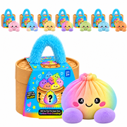 Mystery Dumpling Plush with Bamboo Steamer Packaging, Soft Squeezable Stuffed Dumpling with Embroidered Face and Rounded Feet, Mystery Plush Dumplings for Office Display, Relaxation and Gifts