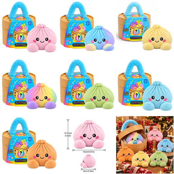 Mystery Dumpling Plush Blind Box, Surprise Stuffed Dumpling, Novelty Collectible Stuffed Animal Squeezable Stress Relief Plushie for Birthday Holiday Party Favors - Pink