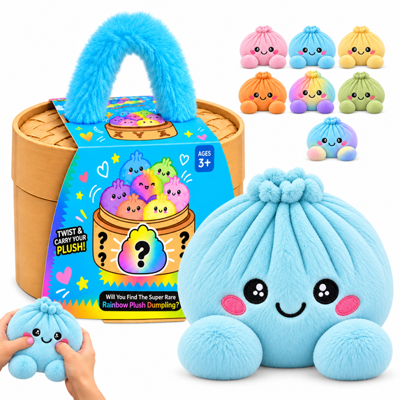Mystery Dumpling Plush Squishy Toy, Surprise Stuffed Dumpling, Novelty Collectible Stuffed Animal Squeezable Stress Relief Plushie for Birthday Holiday Party Favors