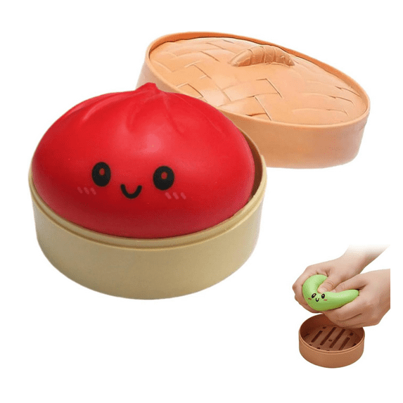 Mystery Dumpling Squishy, Dumpling Squishy Mystery Box, Squishys Dumplinges Playing, 4 Inch Jumbo Dumpling Stress Ball, Soft Squeeze Decompression Dough (Red)