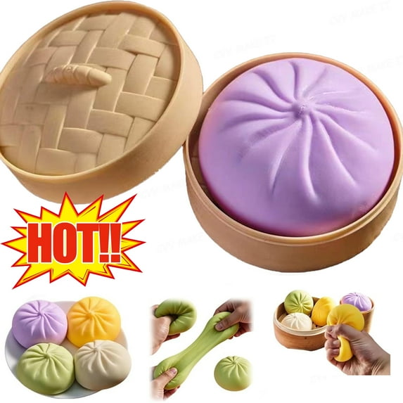Mystery Dumpling Squishy Giant Glitter Jumbo Dumpling Mega Rainbow Soft Squeeze Toy Anxiety Relief Decompression Dough for Adults & Kids,Purple-With Steamer