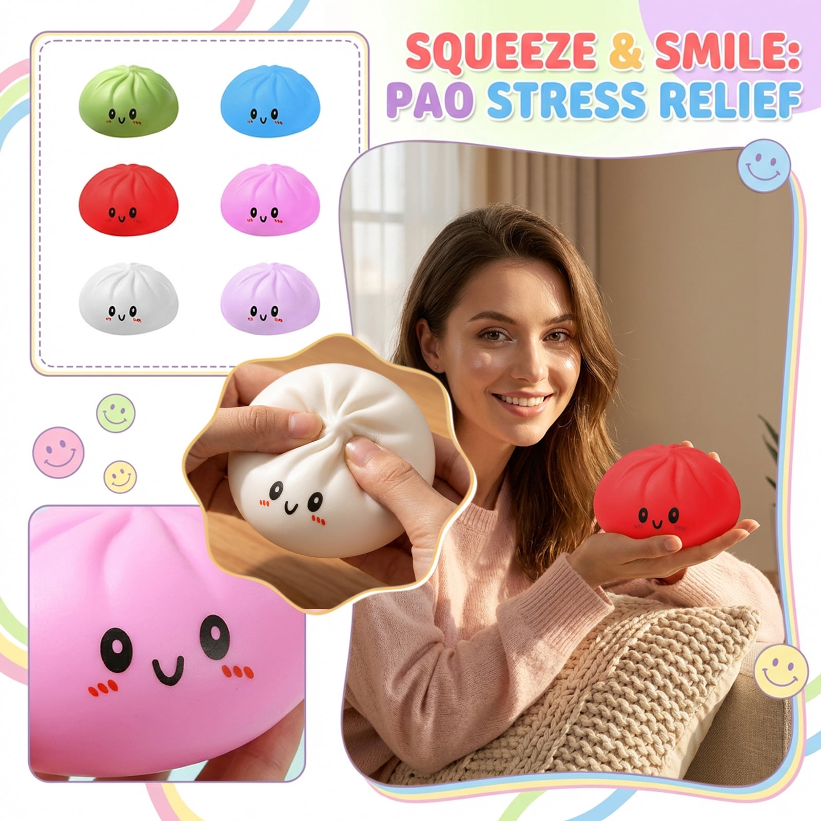 Cute Squishy Dumpling Large, Squishy Dumpling Doll with Cute Expressions, Silicone Bun Sensory Fidget Dolls, Hand Pinching Decompression Dolls