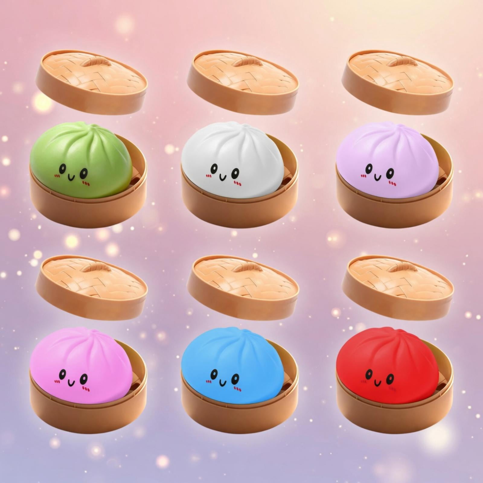 Cute Squishy Dumpling Large with Steamer, Squishy Dumpling Doll with Cute Expressions, Silicone Bun Sensory Fidget Dolls, Hand Pinching Decompression Dolls