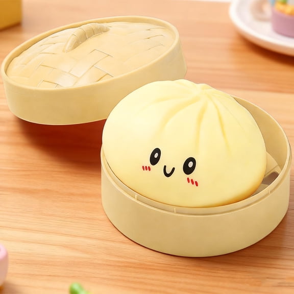 Mystery Dumpling Squishy Large with Steamer, Squishy Dumpling Toy with Cute Expressions, Silicone Bun Sensory Fidget Toys for Kids & Adults, Hand Pinching Decompression Toys
