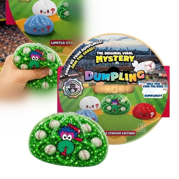 Mystery Dumpling Squishy Toy Baseball Team 3.35 Inch Glitter Filled Portable Stress Ball Stress Relief Fidget Squeeze Toy Collectible Gift for Baseball Party Favors(A)